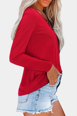 Casual Solid Hollowed Out Split Joint V Neck Tops