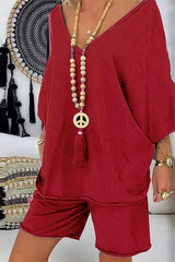 Casual Solid Split Joint POLO collar Short Sleeve Two Pieces(4 colors)