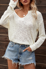 Casual Solid Split Joint Slit V Neck Tops Sweater(4 Colors)