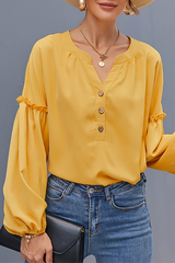 Casual Solid Buckle Stringy Selvedge V Neck Tops