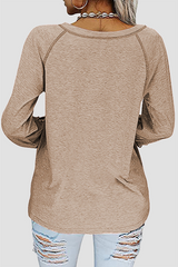 Casual Solid Lace Split Joint V Neck T-Shirts