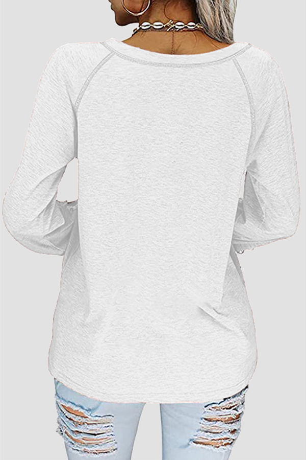 Casual Solid Lace Split Joint V Neck T-Shirts