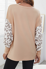 Casual Leopard Split Joint O Neck Tops