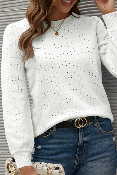 Casual Solid Hollowed Out Split Joint O Neck Tops