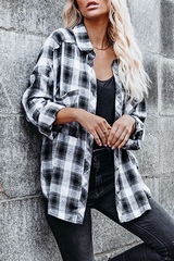 Casual Street Plaid Pocket Buckle Turndown Collar Tops