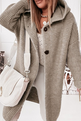 Casual Solid Split Joint Buckle Hooded Collar Outerwear Sweater