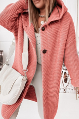 Casual Solid Split Joint Buckle Hooded Collar Outerwear Sweater