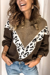 Round Neck Leopard Stitching Sweater