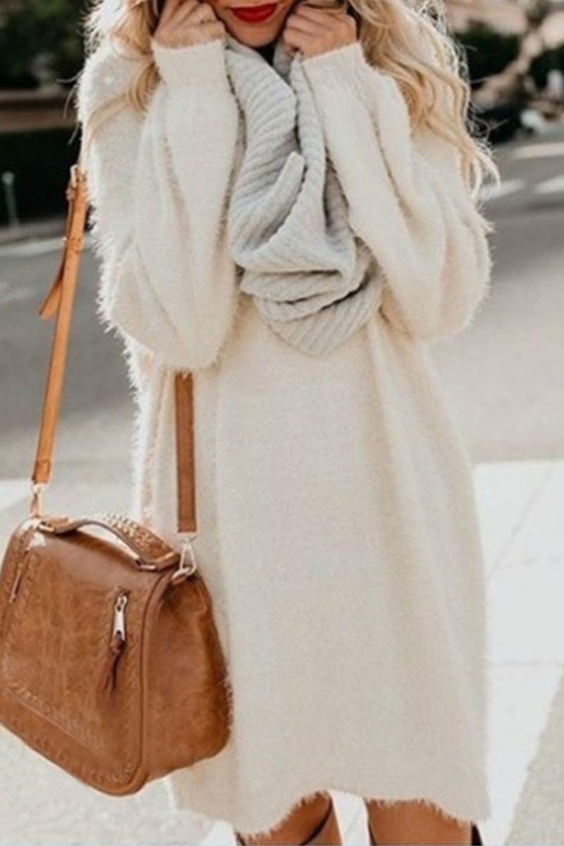 Casual Solid Tassel Split Joint O Neck Dressesï¼? colors)