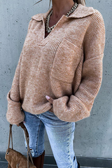 Casual Solid Split Joint Pocket Turndown Collar Tops