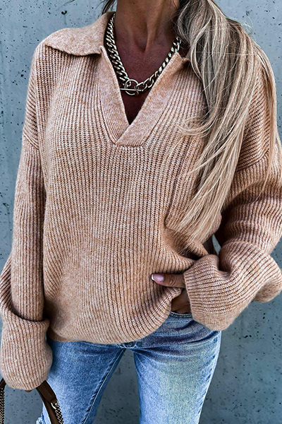 Casual Solid Split Joint Pocket Turndown Collar Tops