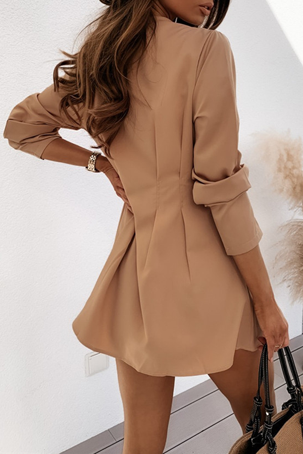 Fashion Elegant Solid Buckle Fold V Neck A Line Dresses