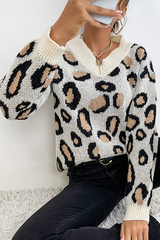 Casual Leopard Split Joint V Neck Tops