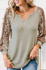 Casual Leopard Split Joint V Neck Tops