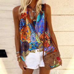 Colorful Pattern Print V-Neck Camisole