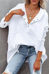 Casual Solid Pocket Buckle Hooded Collar Tops(3 colors)