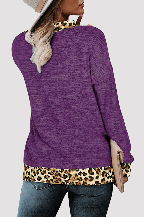 Casual Leopard Split Joint Basic V Neck Tops(5 Colors)