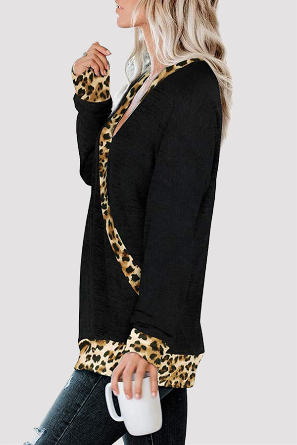 Casual Leopard Split Joint Basic V Neck Tops(5 Colors)