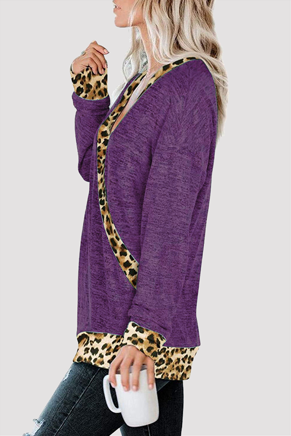 Casual Leopard Split Joint Basic V Neck Tops(5 Colors)