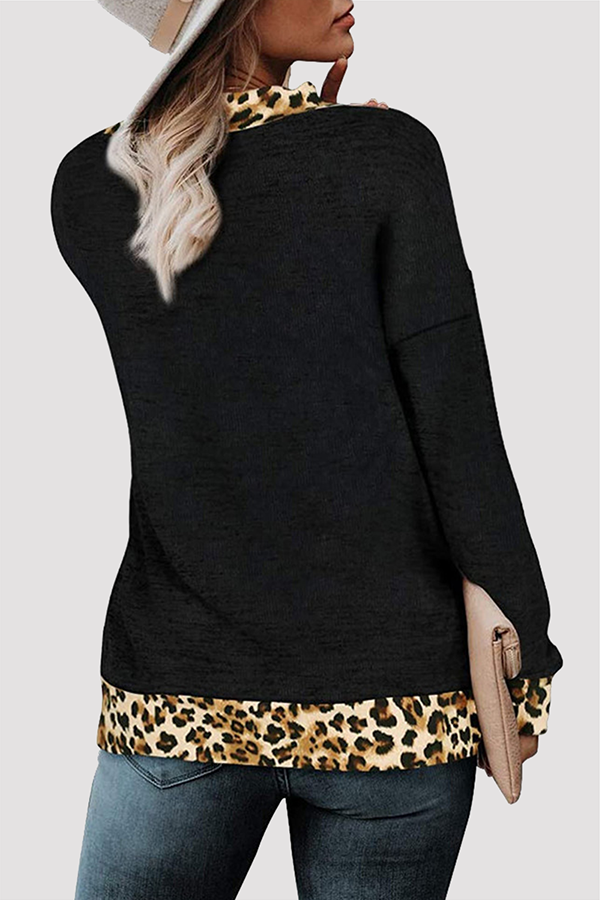 Casual Leopard Split Joint Basic V Neck Tops(5 Colors)