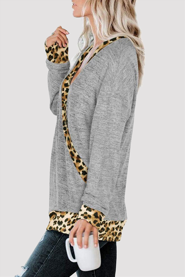 Casual Leopard Split Joint Basic V Neck Tops(5 Colors)