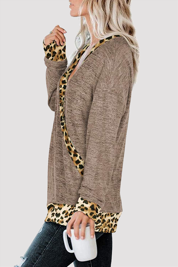 Casual Leopard Split Joint Basic V Neck Tops(5 Colors)