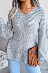 Casual Solid Split Joint Flounce V Neck Tops(3 Colors)