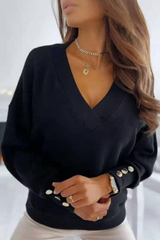 Casual Solid Split Joint Buckle V Neck Tops(4 Colors)