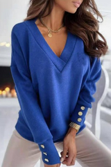 Casual Solid Split Joint Buckle V Neck Tops(4 Colors)