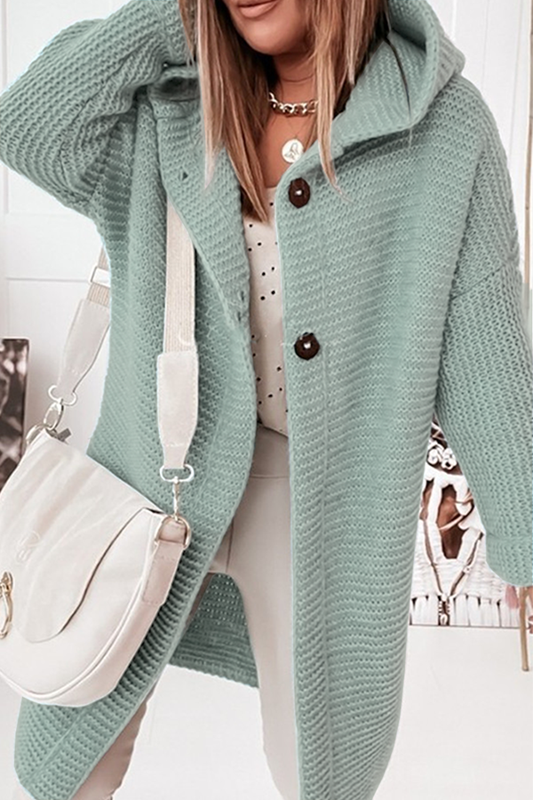 Casual Solid Split Joint Buckle Hooded Collar Outerwear Sweater