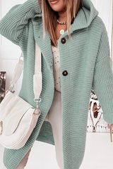 Casual Solid Split Joint Buckle Hooded Collar Outerwear Sweater