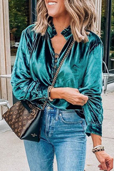 Casual Solid Split Joint Buckle Mandarin Collar Tops(3 Colors)