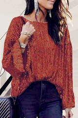 Fashion Elegant Solid Split Joint Sequined O Neck Tops