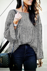 Fashion Elegant Solid Split Joint Sequined O Neck Tops