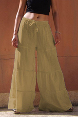 Casual Solid Frenulum Loose Wide Leg Patchwork Bottoms(5 Colors)