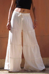 Casual Solid Frenulum Loose Wide Leg Patchwork Bottoms(5 Colors)