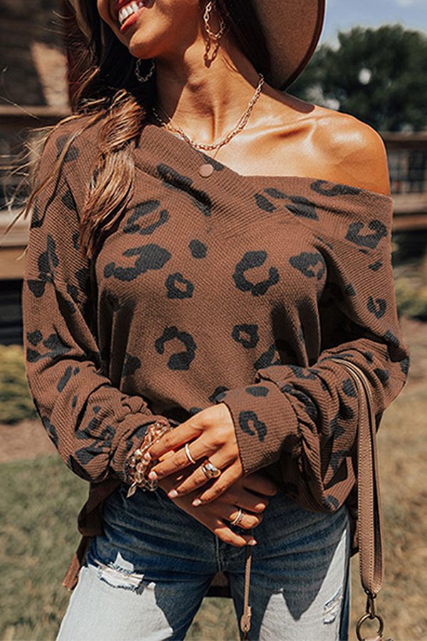 Casual Leopard Split Joint V Neck Tops