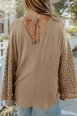 Casual Solid Lace Frenulum Buckle V Neck Tops