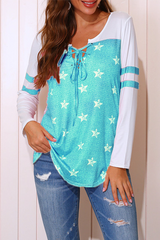 Casual The stars Split Joint Cross Straps O Neck Tops