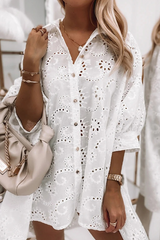 Casual Solid Split Joint Turndown Collar Shirt Dress Dresses