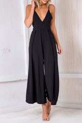 Sexy Solid Split Joint Spaghetti Strap Loose Jumpsuits