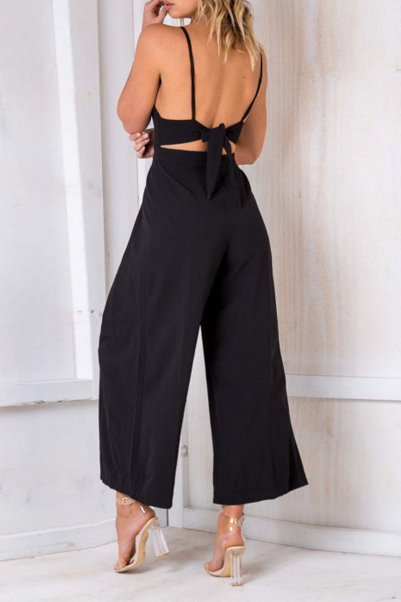 Sexy Solid Split Joint Spaghetti Strap Loose Jumpsuits