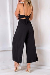 Sexy Solid Split Joint Spaghetti Strap Loose Jumpsuits