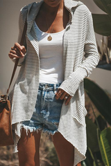 Casual Striped Split Joint Hooded Collar Tops