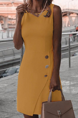 Casual Solid Buckle Square Collar Irregular Dress Dresses(5 colors)