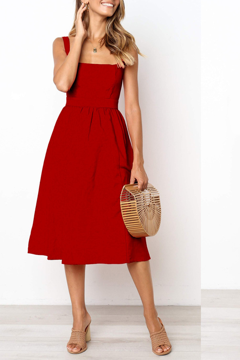 Casual Solid Square Collar Cake Skirt Dresses(3 Colors)