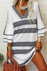 Casual Print Split Joint V Neck Straight Dresses