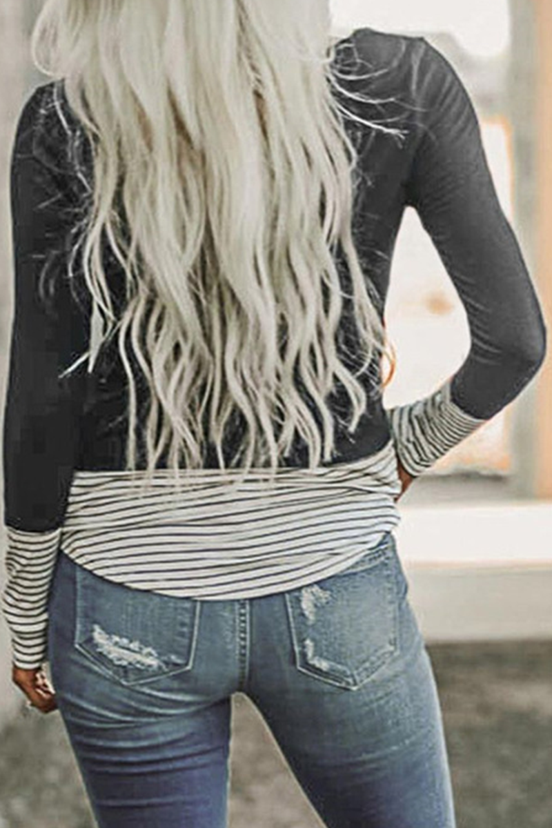 Casual Striped Print Split Joint O Neck Tops