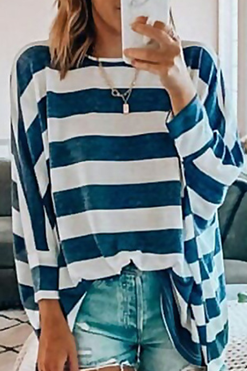 Casual Striped Split Joint O Neck Tops(3 Colors)