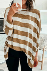 Casual Striped Split Joint O Neck Tops(3 Colors)